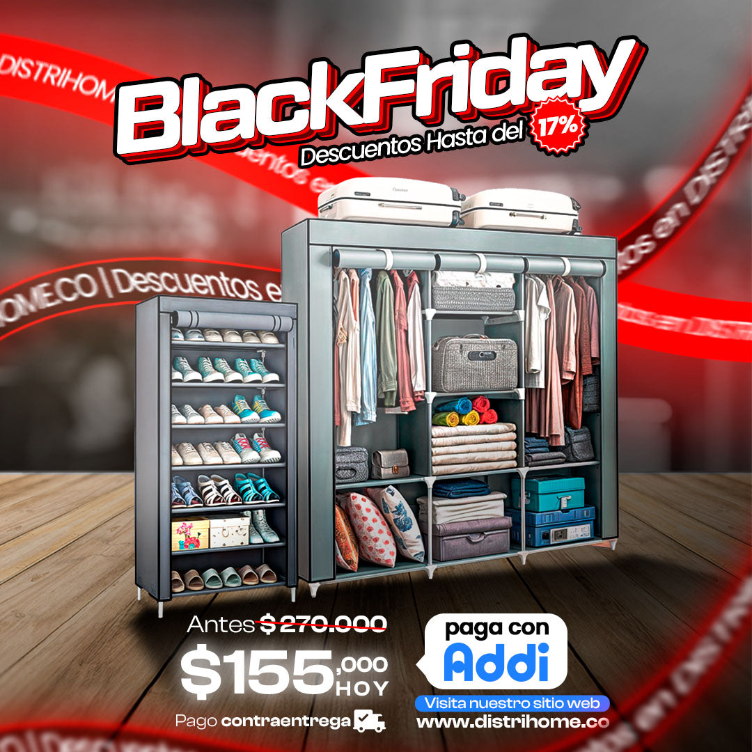 COMBO ARMARIO + ZAPATERO CON FORRO 9 NIVELES BLACK