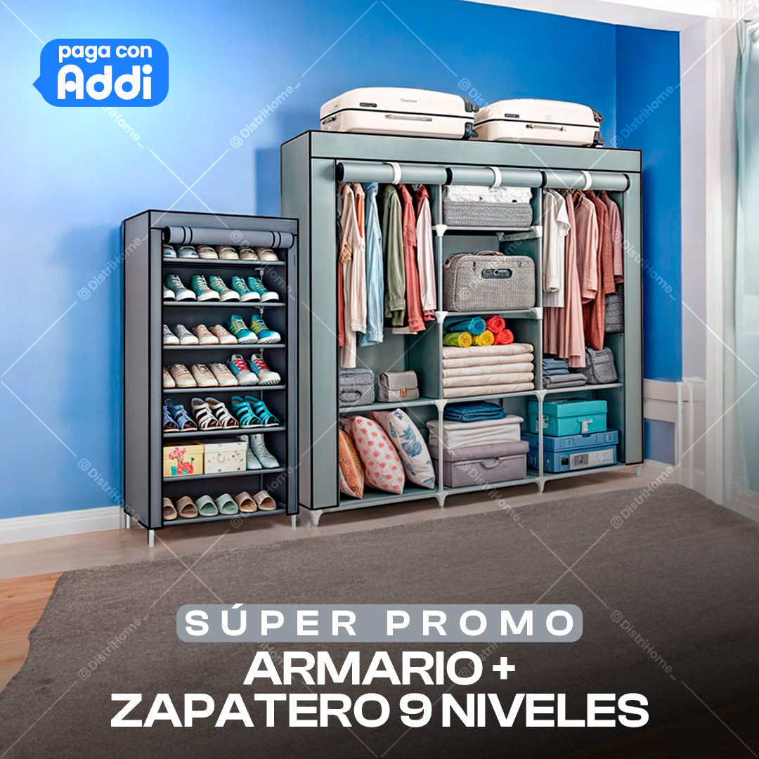COMBO ARMARIO + ZAPATERO CON FORRO 9 NIVELES