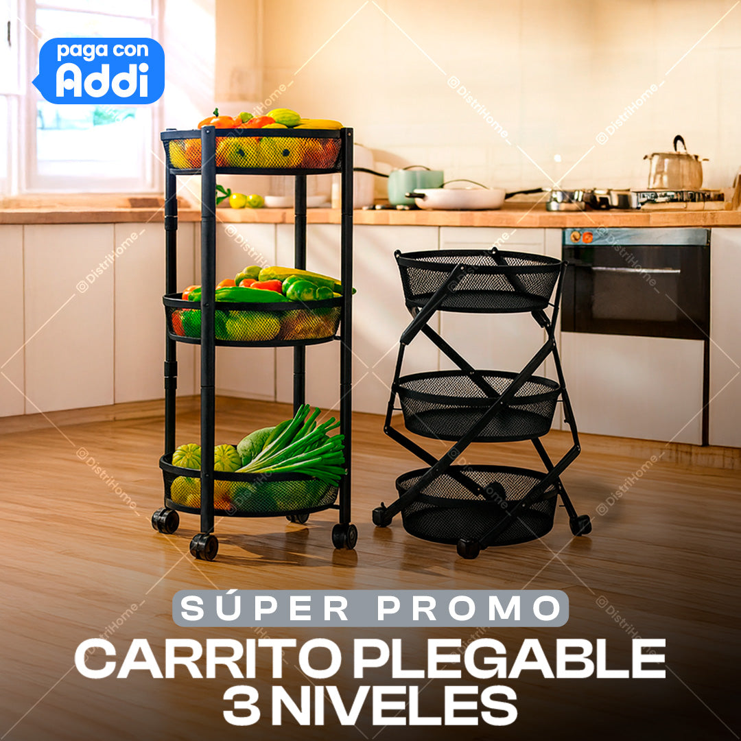 CARRITO ORGANIZADOR DE VERDURA 3 NIVELES PLEGABLE