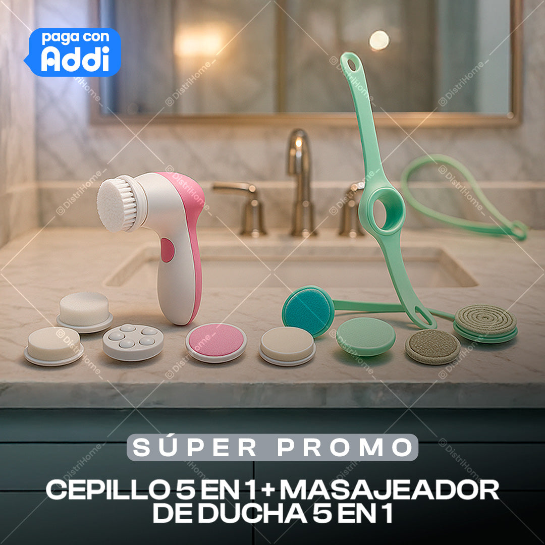 COMBO CEPILLO 5 EN 1 + MASAEJADOR DE DUCHA 5 EN 1