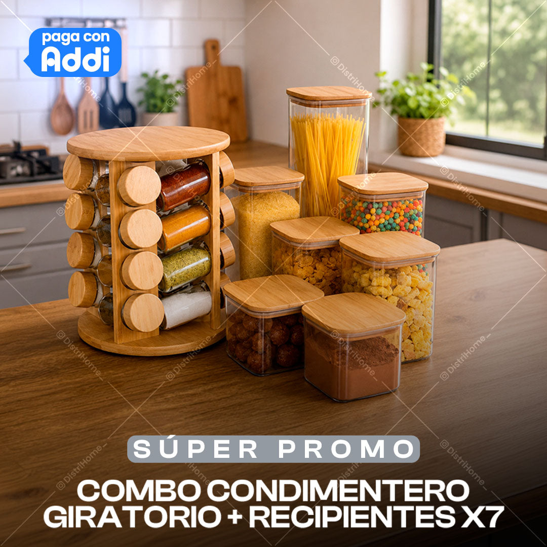 COMBO RECIPIENTES X7 + CONDIMENTERO MADERA