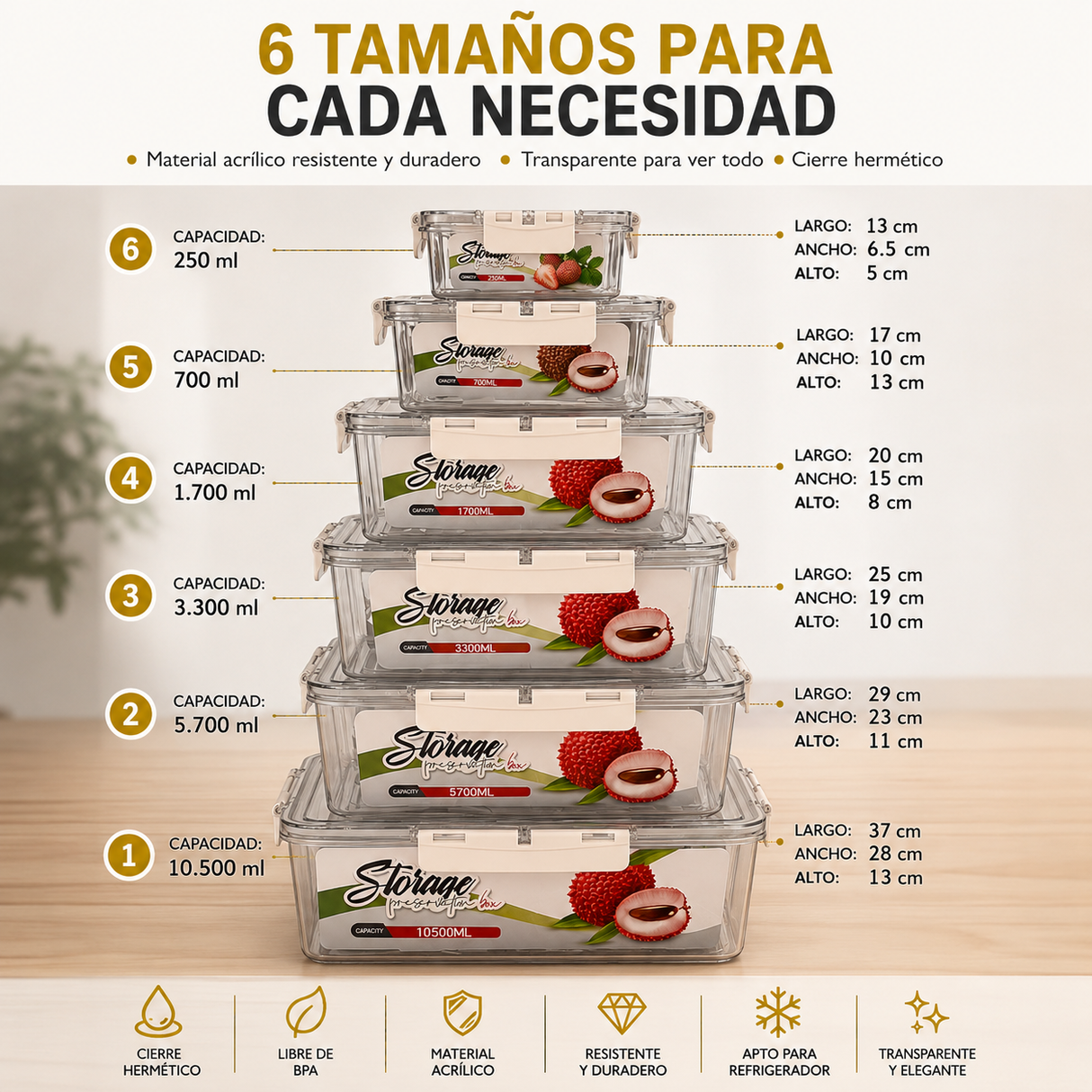 CONTENEDORES X6 PARA NEVERA