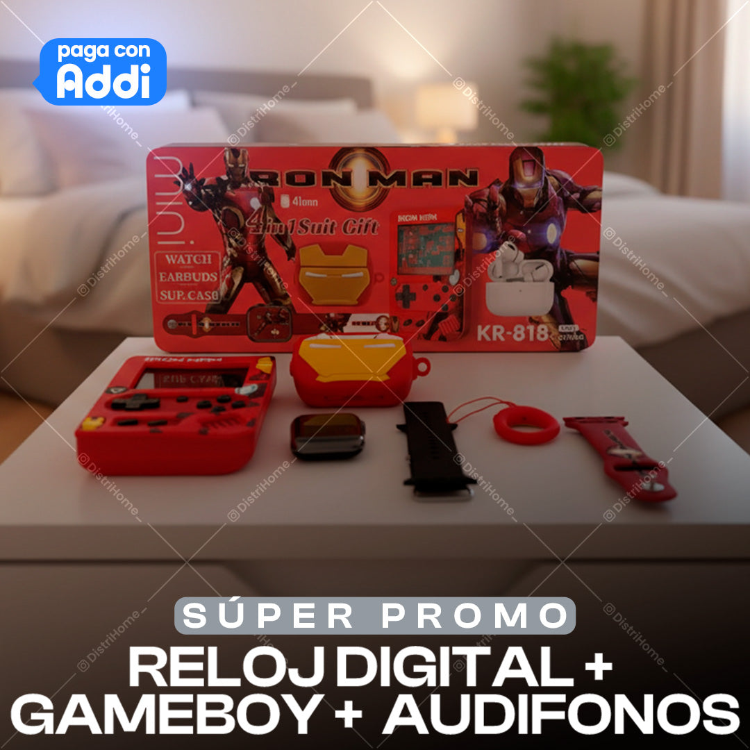 RELOJ + AUDIFONOS + GAMEBOY