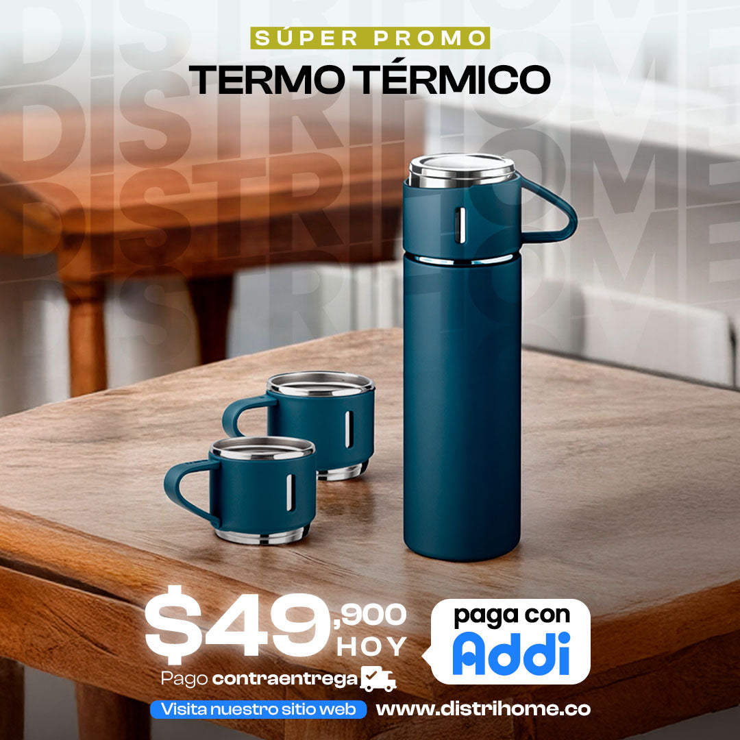 SET TERMOS DE AGUA CALIENTA + 3 VASOS HOGAR