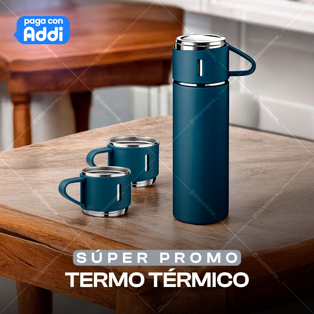 SET TERMOS DE AGUA CALIENTA + 3 VASOS HOGAR