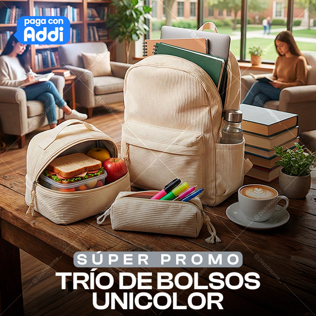 TRIO DE BOLSOS UNICOLOR