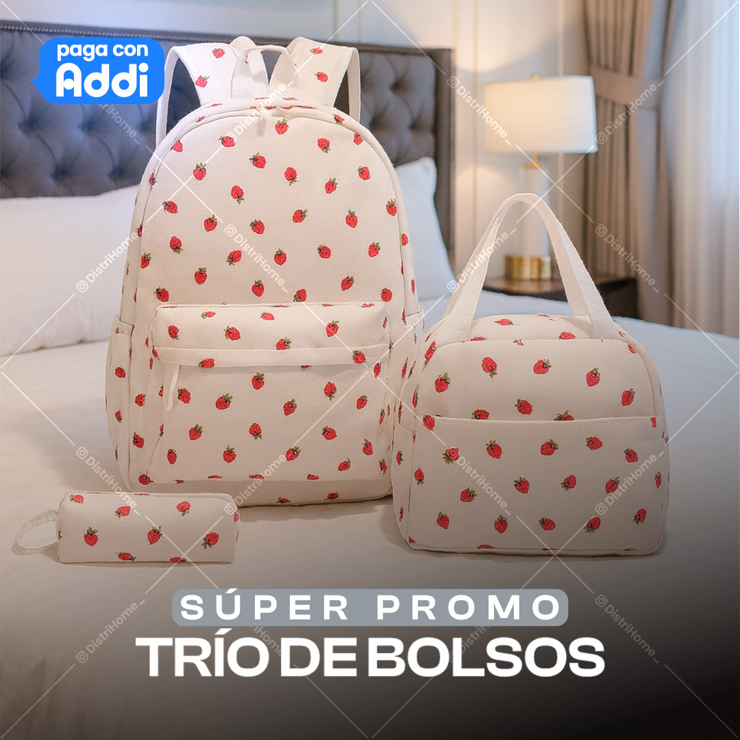 TRIO DE BOLSOS FRESAS