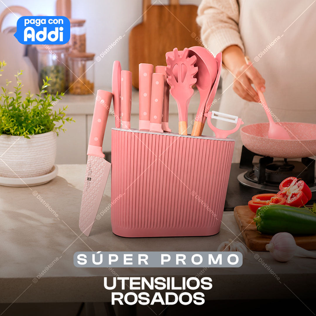 JUEGO DE 11 UTENSILIOS ROSADOS