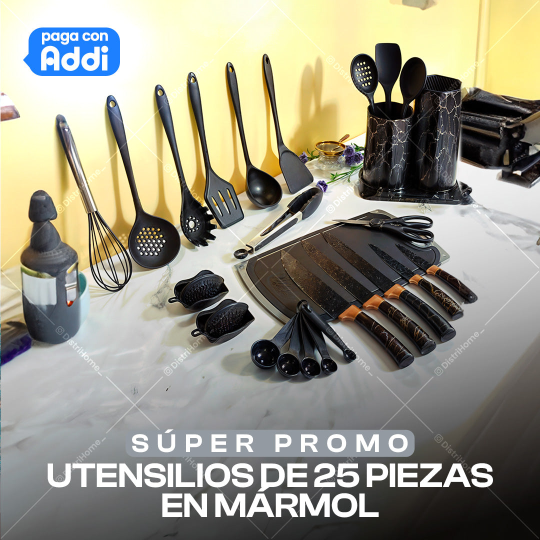 UTENSILIOS DE COCINA 25 PIEZAS MARMOL