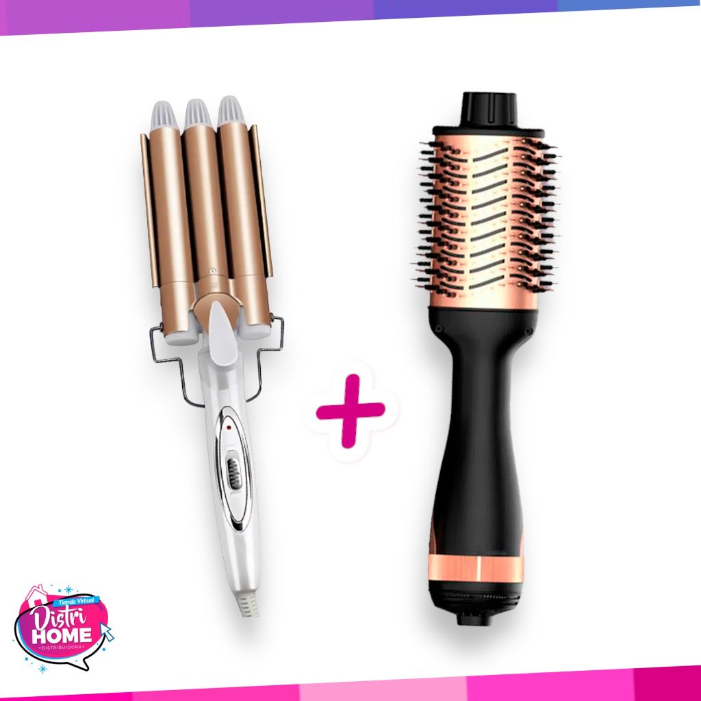 COMBO RIZADORA SIRENA + CEPILLO SECADOR KERATINA