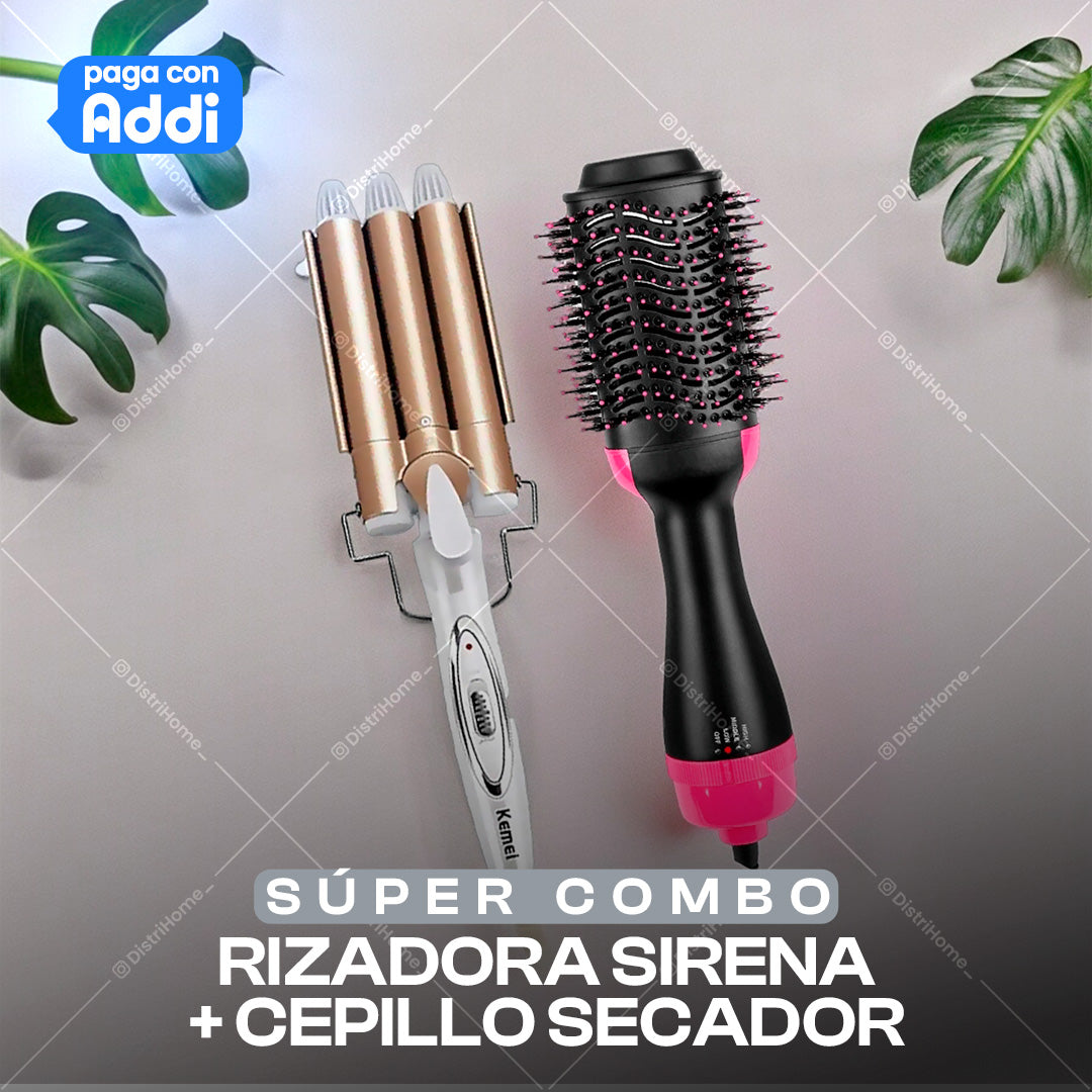 COMBO RIZADORA SIRENA + CEPILLO SECADOR