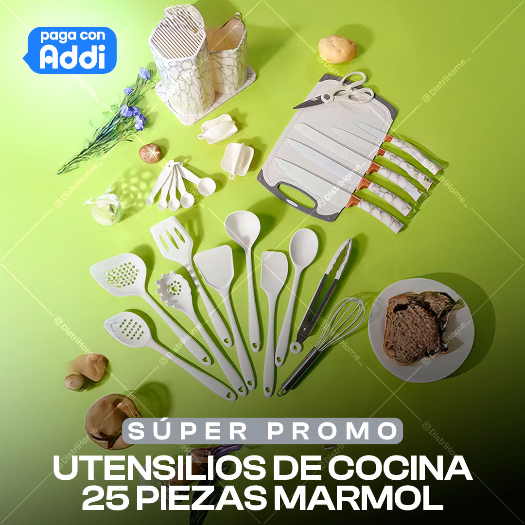 UTENSILIOS DE COCINA 25 PIEZAS MARMOL