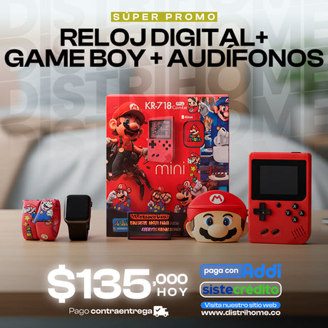 RELOJ + AUDIFONOS + GAMEBOY