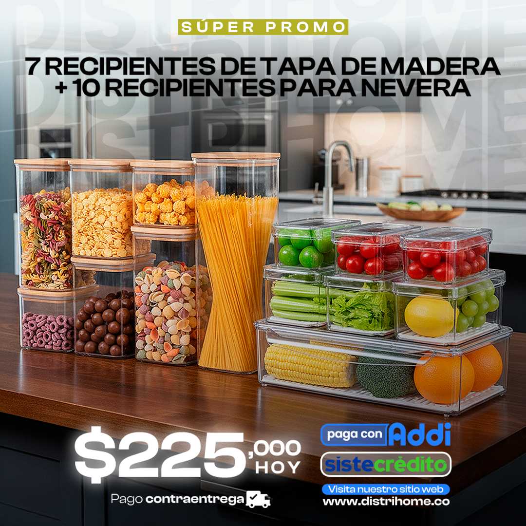 COMBO RECIPIENTES X 7 MADERA + 10 RECIPIENTES DE NEVERA