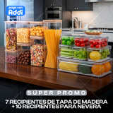 COMBO RECIPIENTES X 7 MADERA + 10 RECIPIENTES DE NEVERA