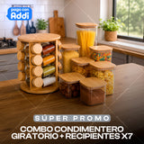 COMBO RECIPIENTES X7 + CONDIMENTERO MADERA