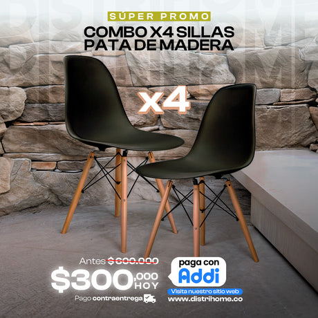 COMBO X 4 DE SILLAS DE MADERA