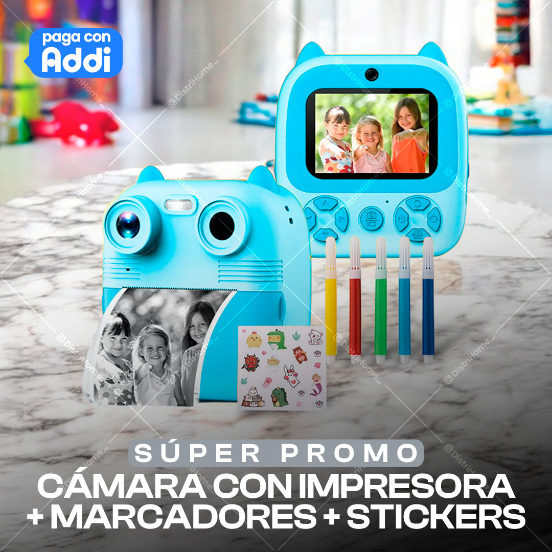 CAMARA IMPRESORA + STICKER + MARCADORES KIDS