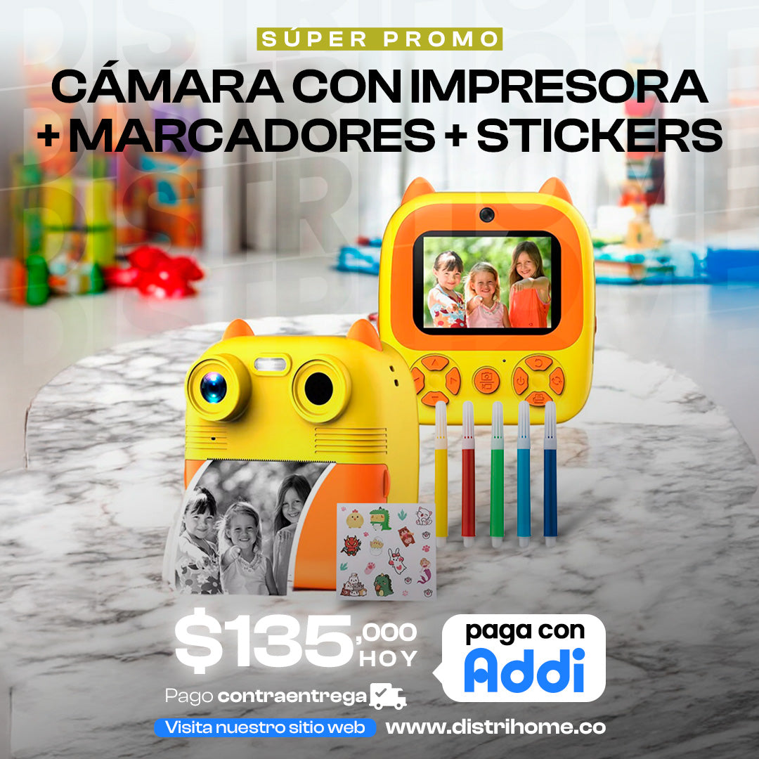CAMARA IMPRESORA + STICKER + MARCADORES KIDS
