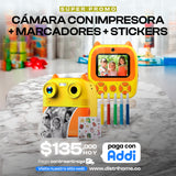 CAMARA IMPRESORA + STICKER + MARCADORES KIDS