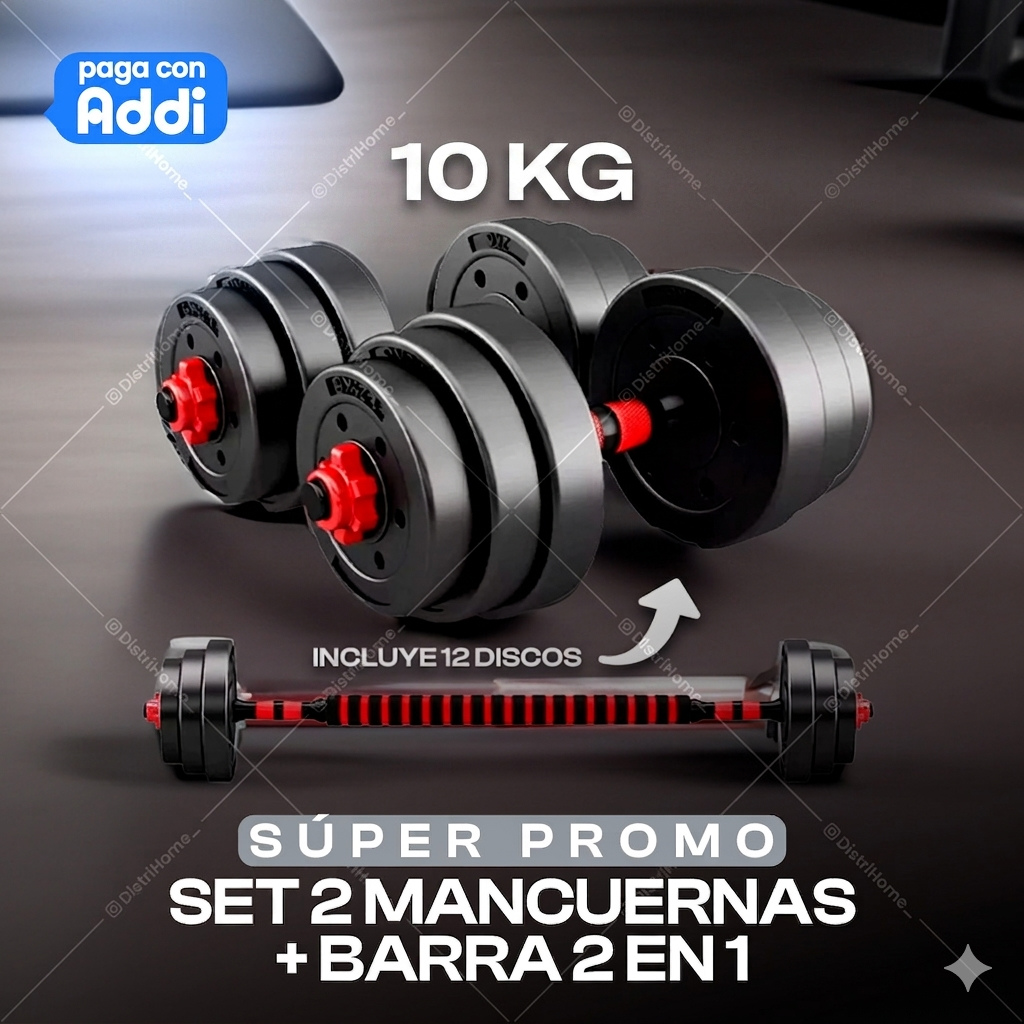 SET DE 2 MANCUERNAS + BARRA 10 KG