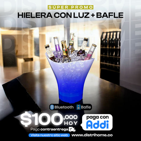 HIELERA + BAFLE + LUCES + BALDE