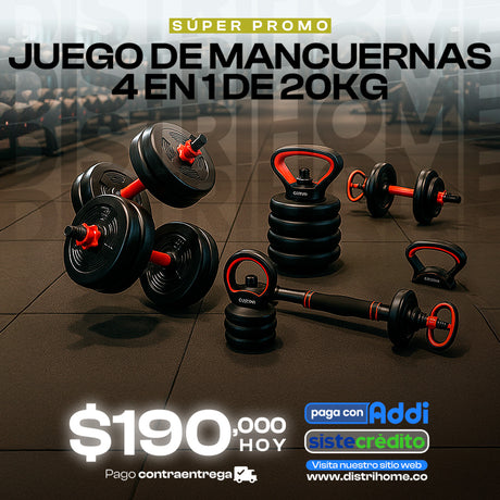 JUEGO DE MANCUERNAS 4 EN 1 DE 20 KG