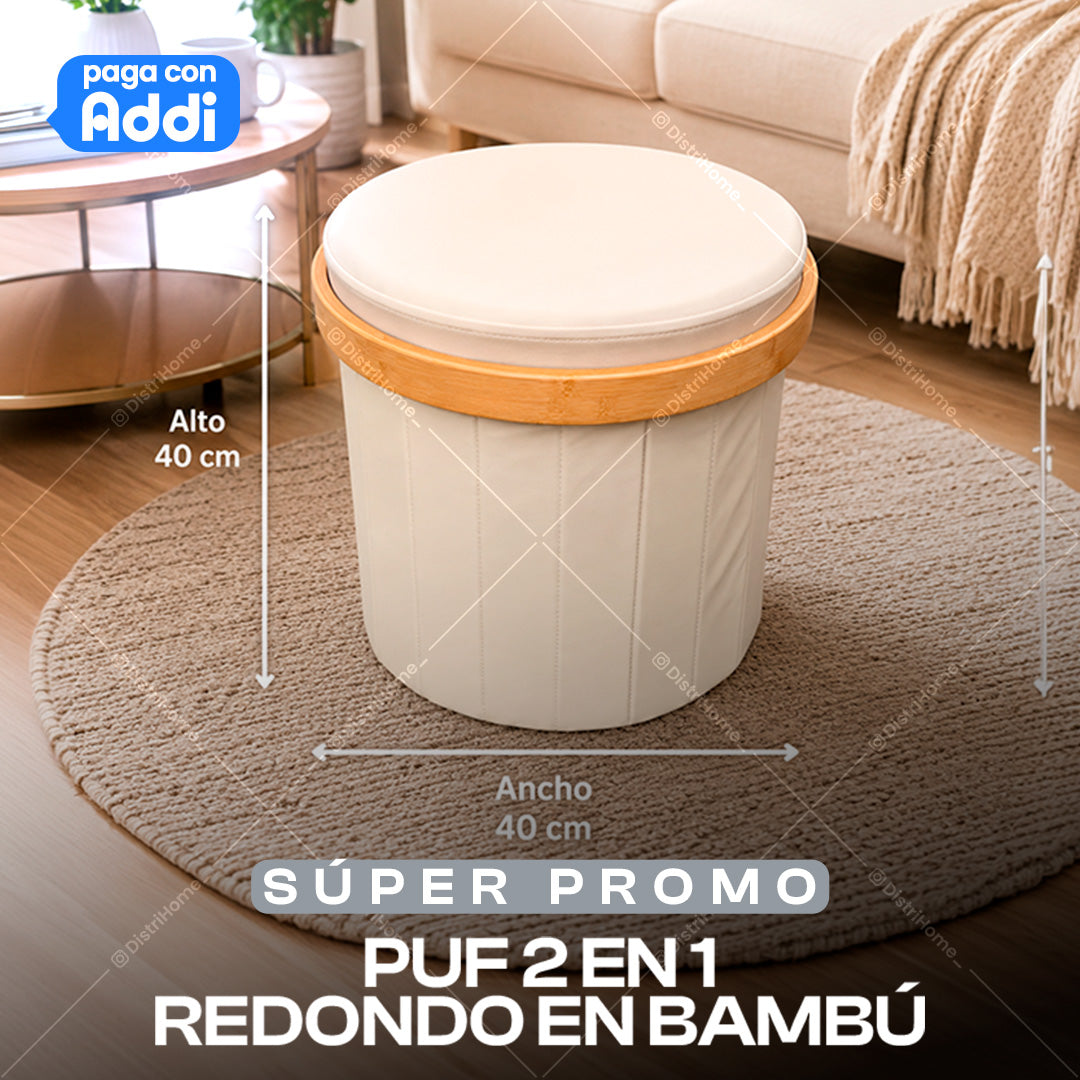 PUFF 2 EN 1 REDONDO + BAMBU