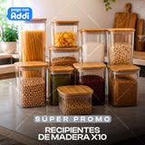 SET DE RECIPIENTES X10 CON TAPA DE MADERA
