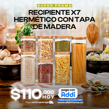 RECIPIENTES HERMETICOS x7 TAPA DE MADERA