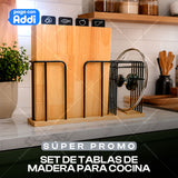 TABLAS DE PICAR EN MADERA X4 + BASE CUCHILLO