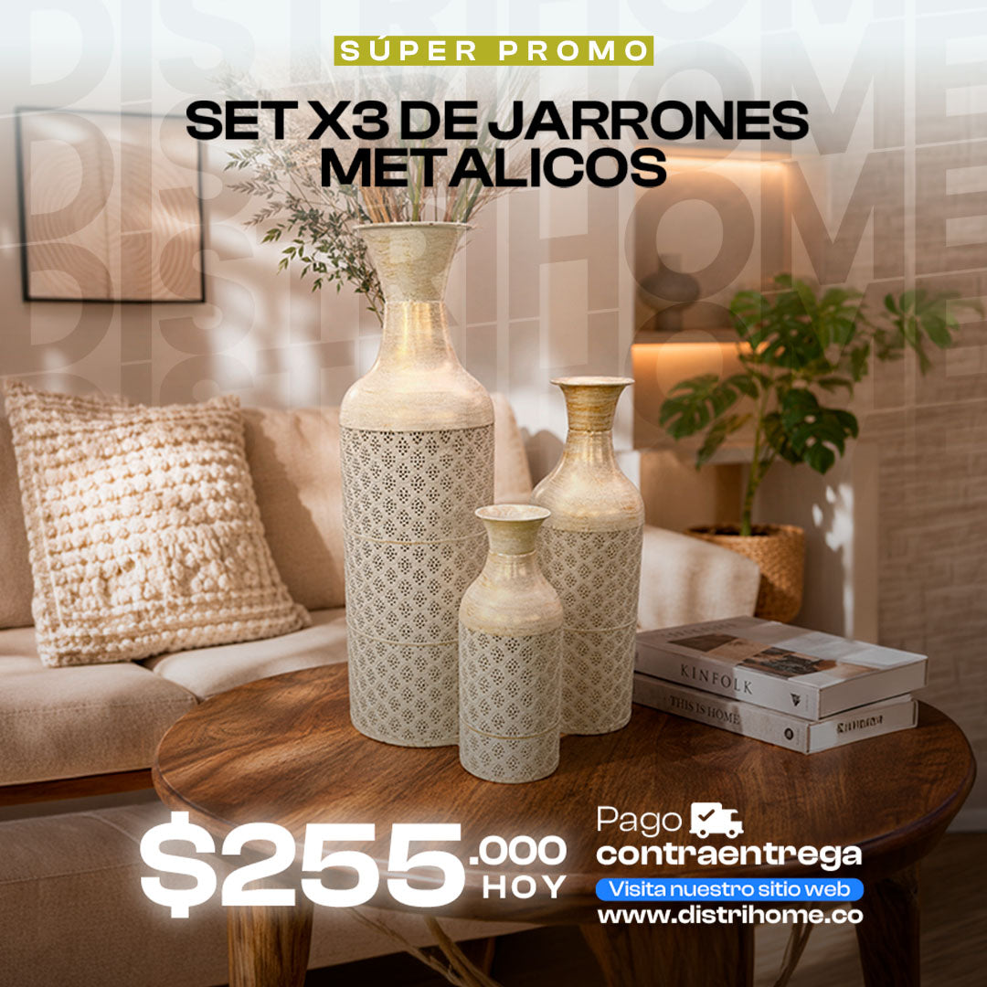 SET X3 DE JARRONES METALICOS