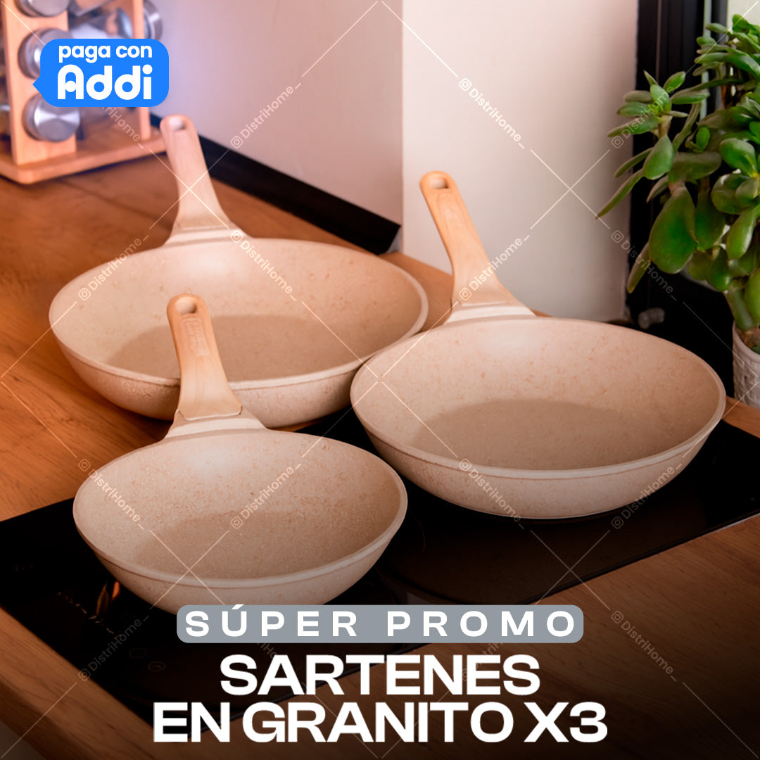 COMBO X3 DE SARTENES ANTIDEHERENTES EN GRANITO HOGAR