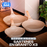 COMBO X3 DE SARTENES ANTIDEHERENTES EN GRANITO HOGAR