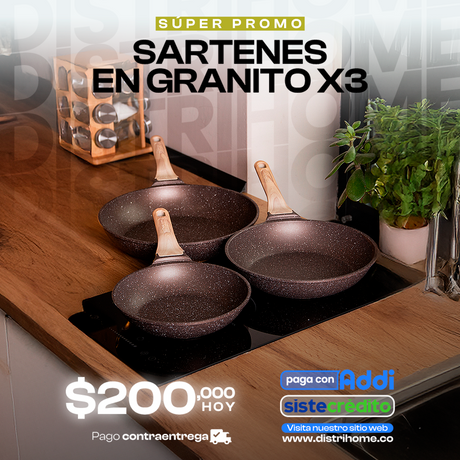 COMBO X3 DE SARTENES ANTIDEHERENTES EN GRANITO HOGAR