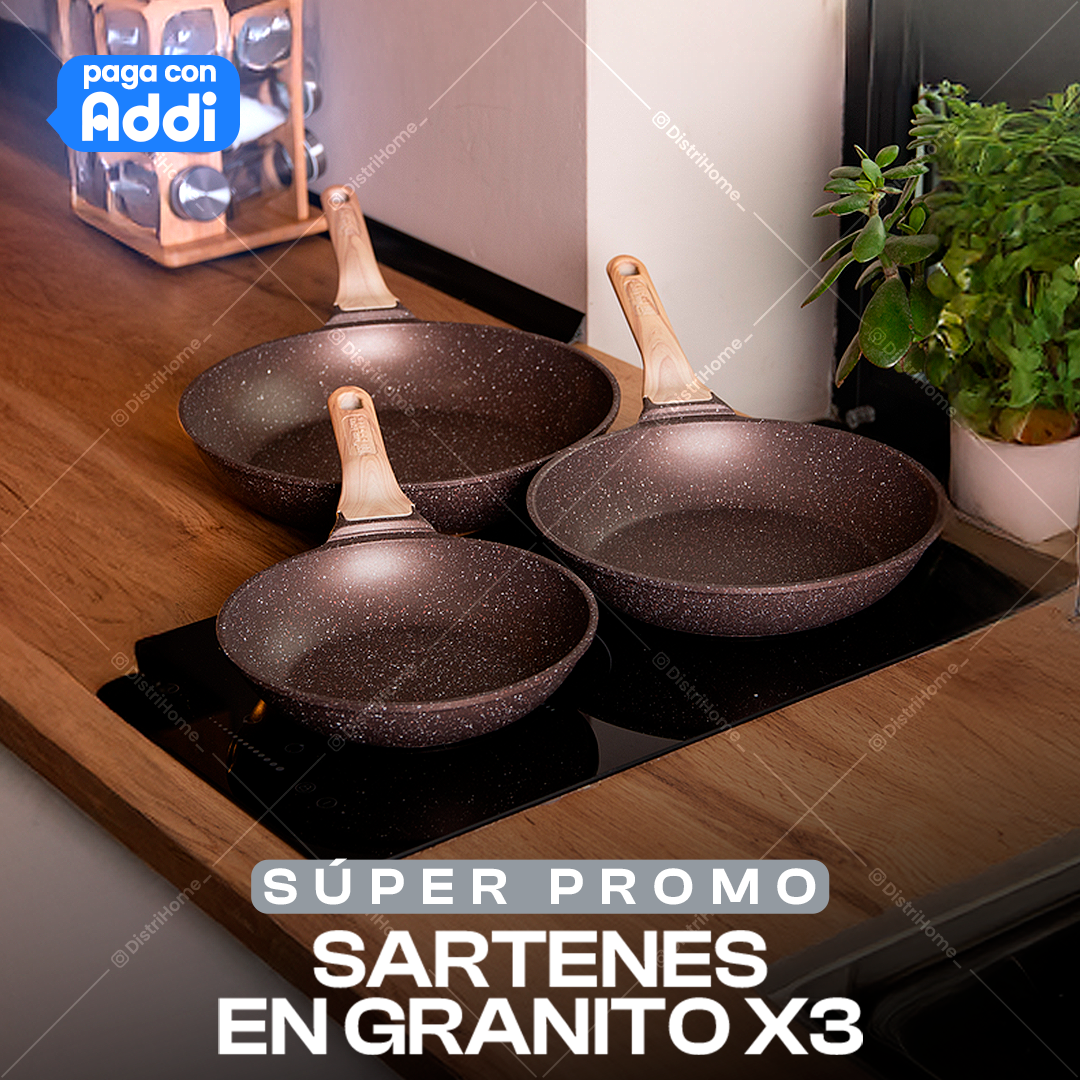 COMBO X3 DE SARTENES ANTIDEHERENTES EN GRANITO HOGAR