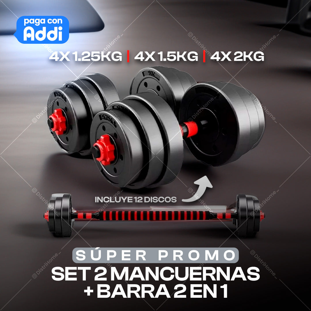 SET DE 2 MANCUERNAS + BARRA 20KG