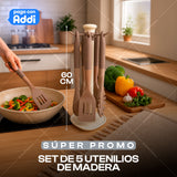 JUEGO DE 5 UTENSILIOS DE MADERA + BASE