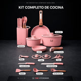 COMBO DE OLLA ROSADO + UTENSILIOS ROSADOS