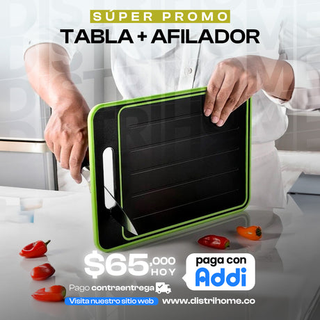 TABLA + AFILADOR DE CUCHILLO + MOLEDOR DE AJO
