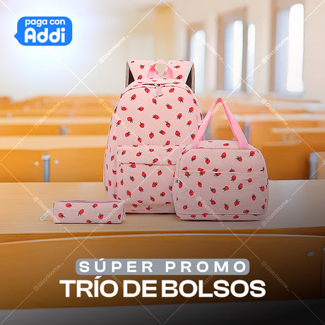 TRIO DE BOLSOS FRESAS