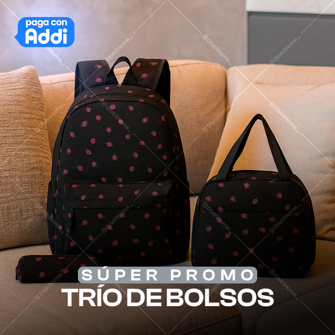 TRIO DE BOLSOS FRESAS
