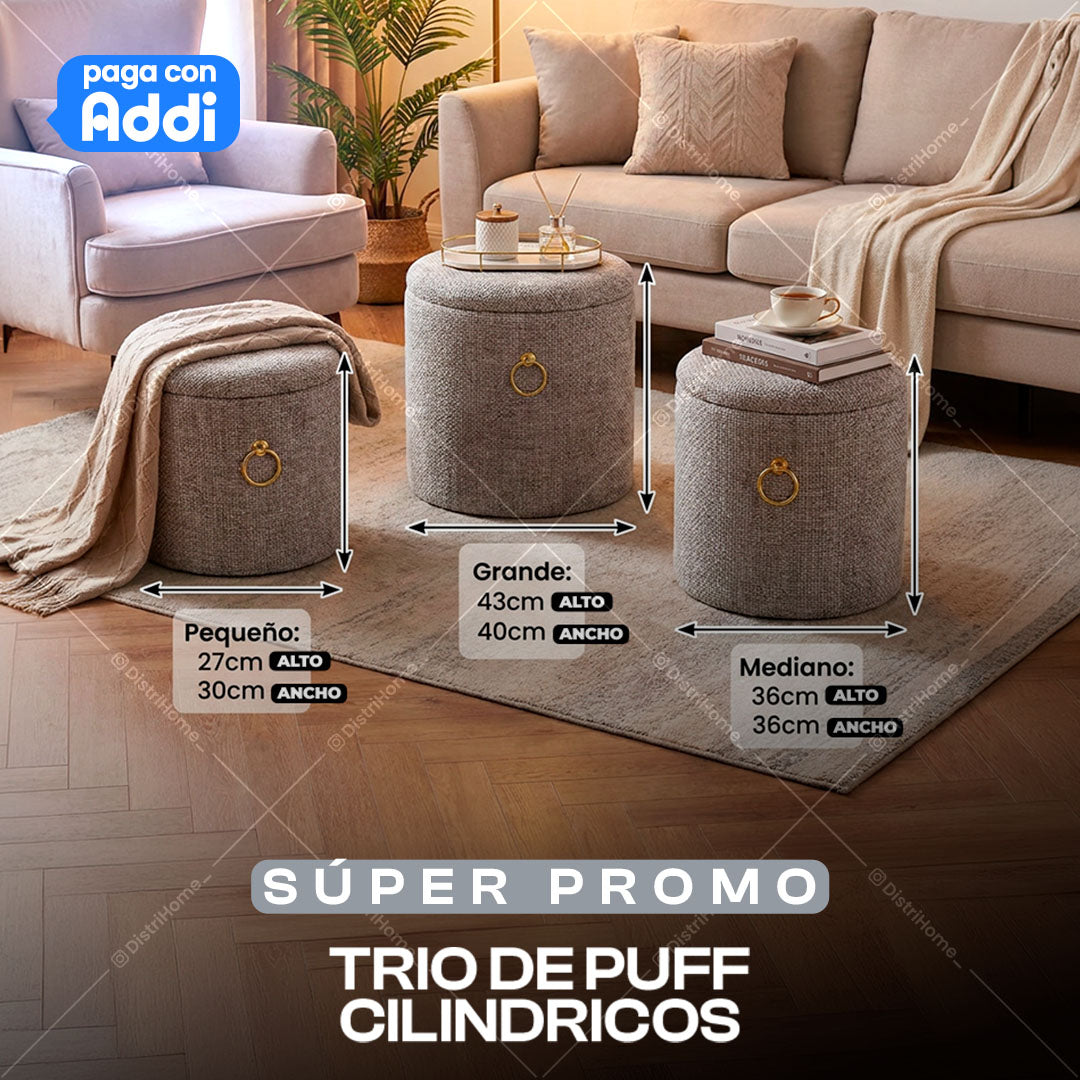 TRIO DE PUFF CILINDRICOS