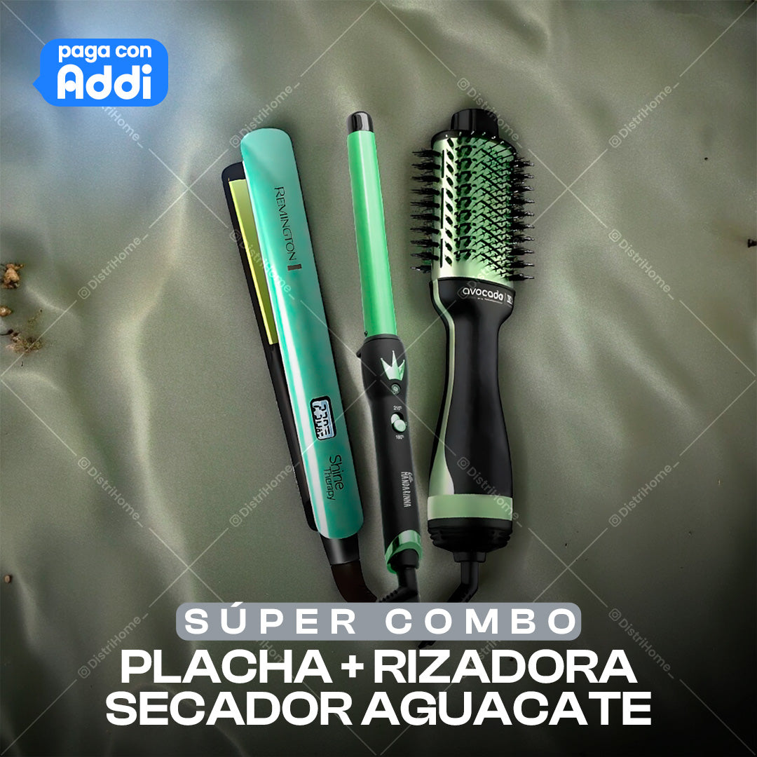 Combo plancha Aguacate + Cepillo Aguacate + Rizadora tubo aguacate
