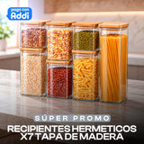 RECIPIENTES HERMETICOS x7 TAPA DE MADERA