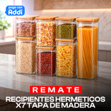 RECIPIENTES HERMETICOS x7 TAPA DE MADERA
