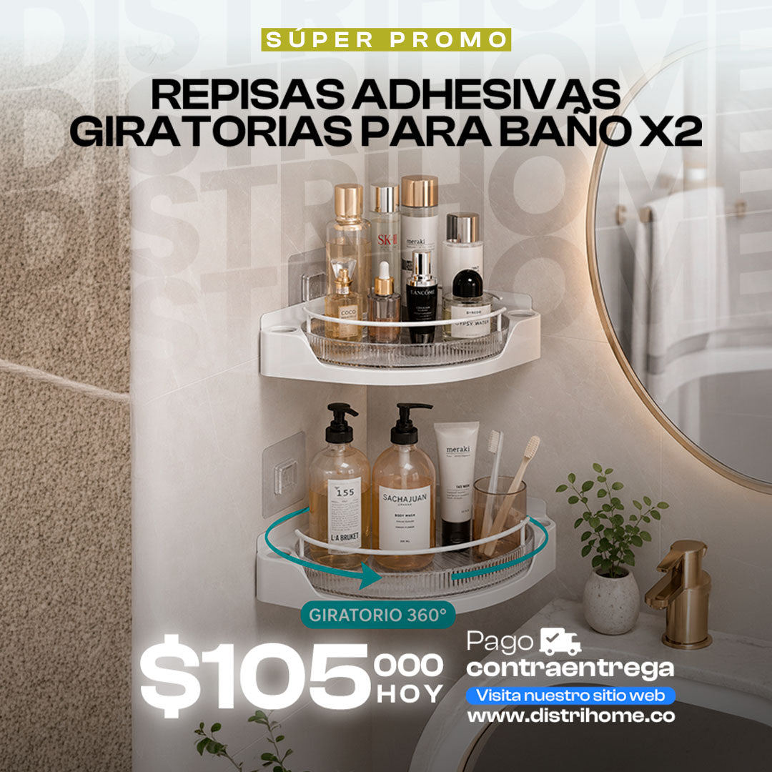 REPISAS ADHESIVAS GIRATORIAS PARA BAÑO X2