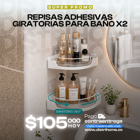 REPISAS ADHESIVAS GIRATORIAS PARA BAÑO X2