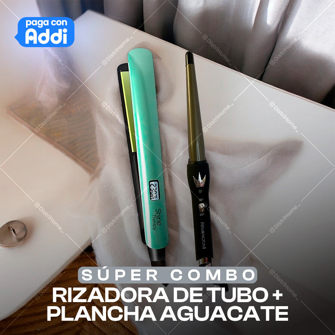 Combo Rizadora Tubo + Plancha Aguacate