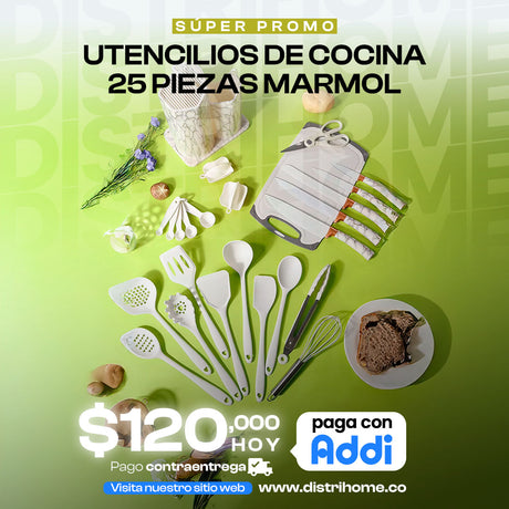 UTENSILIOS DE COCINA 25 PIEZAS MARMOL